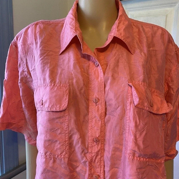 VTG Silk King 100% Silk Buttons Up Shirt Women Size L Pink Pockets - Picture 4 of 6